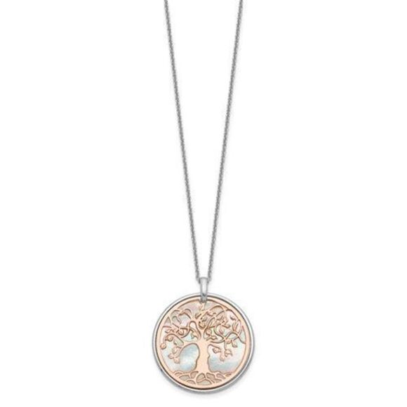 Leslie's Sterling Silver and Rose-tone Mother of Pearl Tree of Life Pendant with - Picture 2 of 4